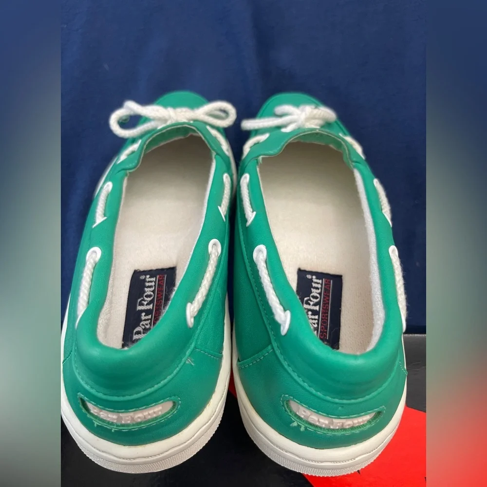 Vintage Par Four Mens Leather Boat Shoes 9.5 RARE HardTo Find Kelly Green Womens